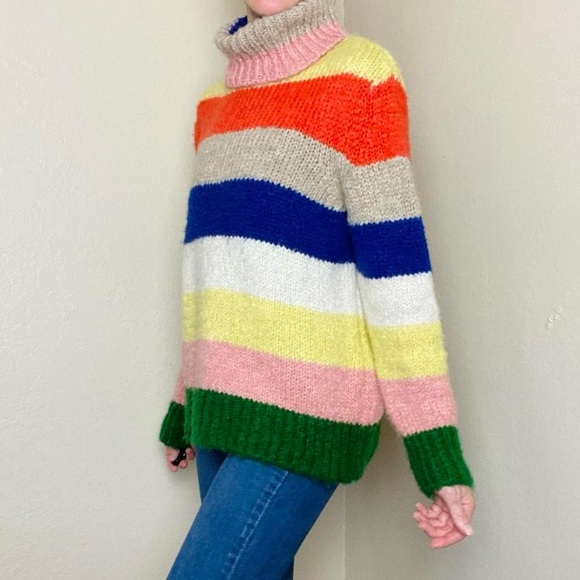 Anthropologie Rainbow Colorful Stripe Turtleneck Sweater - Picture 3 of 8